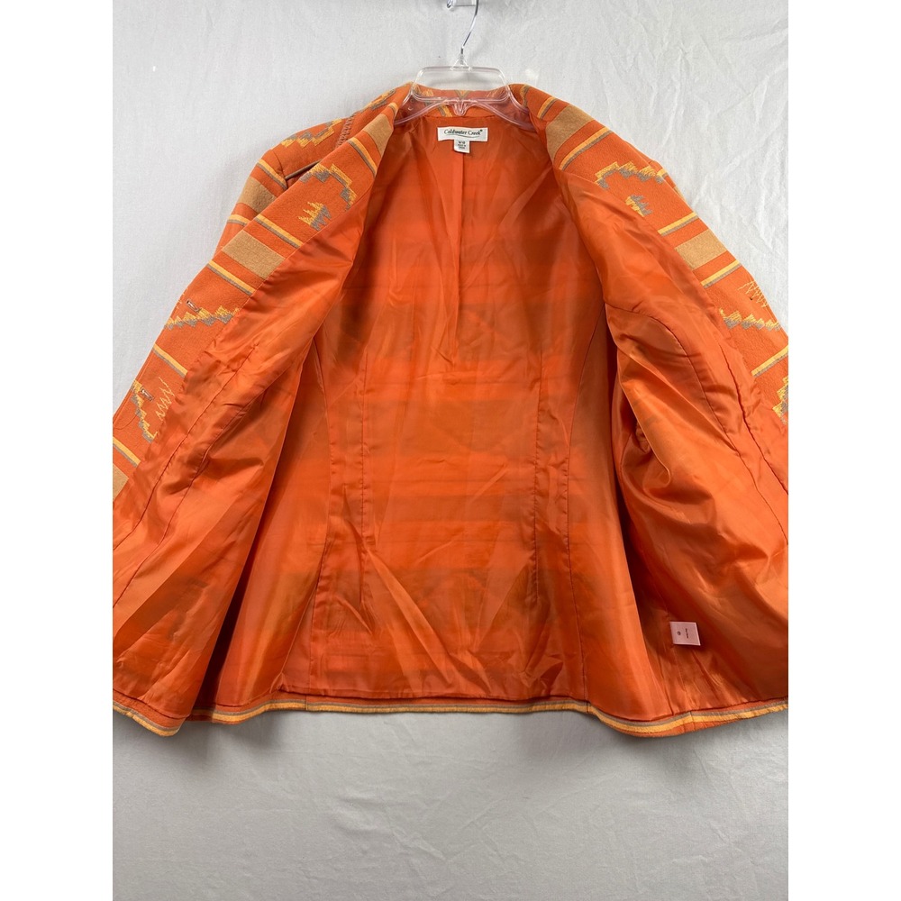 Coldwater Creek Blazer Womens W18 Orange Southwestern Geometric Cotton Jacket - Picture 4 of 11